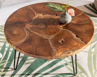 Round Coffee Table  70cm Walnut Wood Brown Living Room Table,