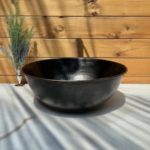 Black Hammered Copper Drop-In Sink – Round Bathroom Sink with Unique Textured Finish