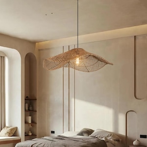 Wabi-sabi Style Rattan Chandelier, Handmade Pendant Light, Straw Hat Design, Restaurant Decor, Natural Lighting