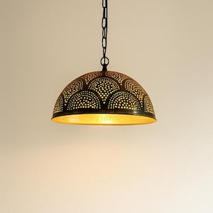 Dome Brass Moroccan Pendant Light – Handcrafted Ceiling Lamp with Arched Cutout Pattern