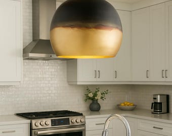 Black and Gold Dome Pendant Light: Handmade Moroccan Brass Ceiling Lamp, Brass gift
