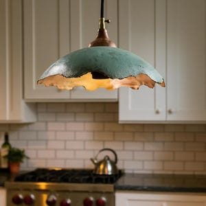 Handmade Copper Pendant Light with Patina – Wavy Edge Moroccan Lamp