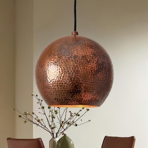 Hand Hammered Copper Globe Pendant Light: Solid Brass Farmhouse Lighting