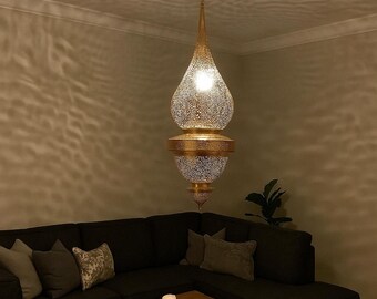 Grand Moroccan Pendant Light – Handmade Luxury Shadow Lamp – Large Brass Ceiling Fixture for Salon, Living Room or Riad