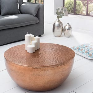 Handmade Hammered Copper Coffee Table - Modern Round Metal Accent (60cm)