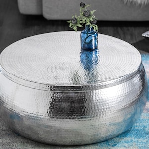Round Coffee Table Bandi Storage 70cm Metal Silver Living Room Table