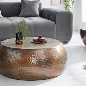 Round Coffee Table  80cm Flamed Copper Handmade Table