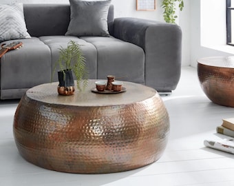 Round Coffee Table  80cm Flamed Copper Handmade Table