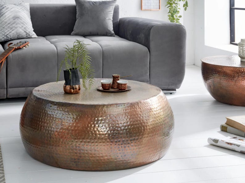 Round Coffee Table 80cm Flamed Copper Handmade Table - Etsy
