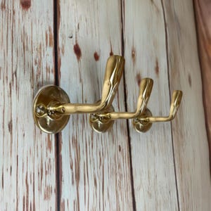 Set of 3 Unlacquered Brass Wall Hooks – Elegant Coat Hangers & Towel Hooks for Home