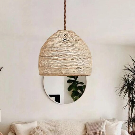 Handwoven Rattan Pendant Light, Hat Shape Ceiling