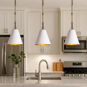 Cone Pendant Light Kitchen Island Lighting, Solid Brass Ceiling Light, Farmhouse Lighting.
