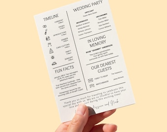 Modello di programma di matrimonio moderno: icone disegnate a mano (Canva modificabile, download digitale)