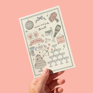 Plantilla caprichosa dibujada a mano, papelería moderna imprimible, invitaciones de boda únicas, invitaciones escritas a mano, ilustración de garabatos en Canva