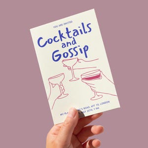 Invitation à une soirée cocktail, modèle de toile, Design moderne, soirée entre filles, téléchargement numérique, carte d'événement amusant modifiable minimaliste, soirée potins, bricolage