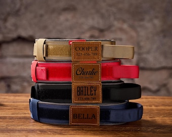 Personalized Tactical Dog Collar, Free leather nameplate sticker, Custom Dog Collars with Name, Training Dog Collar