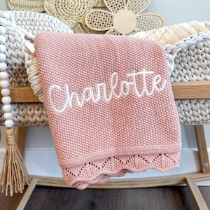 Baby Girl Blanket, Knit Newborn Blanket, Cottom Baby Blanket, Embroidered Newborn Blanket, Personalized Baby Girl, Blanket for Baby Girl