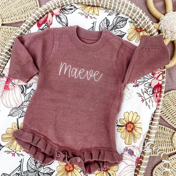 Embroidered Baby Romper, Embroidered Cotton Romper, Knit Baby Outfit, Newborn Personalized, Baby Gift, Baby Girl Blanket, Baby Name Outfit