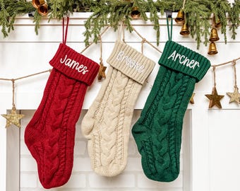 Holiday Knit Stocking with Name, Embroidered Family Stockings 2025
