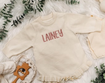 Keepsake Embroidered Knit Oversized Sweater Romper, Personalized Newborn Name Sweater Romper, Baby Infant Name, Embroidered Newborn Sweater