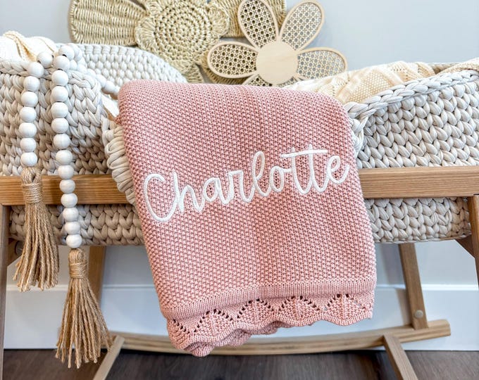 Baby Girl Blanket, Knit Newborn Blanket, Cottom Baby Blanket, Embroidered Newborn Blanket, Personalized Baby Girl, Blanket for Baby Girl