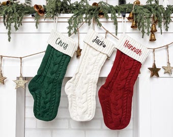 Knit Stocking with Embroidered Name, 2025 Family Christmas Stockings, Embroidered Knit Holiday Stockings