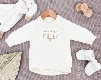 Keepsake Pregnancy Announcement Outfit, Personalized Newborn Name Sweater Romper, Baby Infant Name, Baby Announcement, 100% Cotton