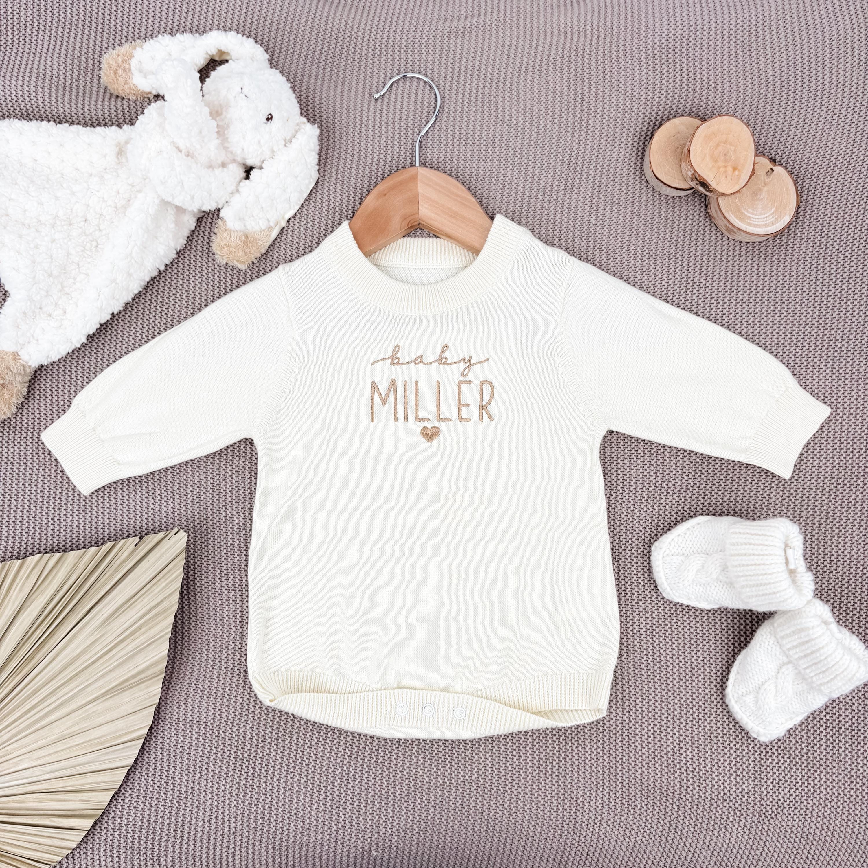 Keepsake Pregnancy Announcement Outfit, Personalized Newborn Name Sweater Romper, Baby Infant Name, Baby Announcement, 100% Cotton