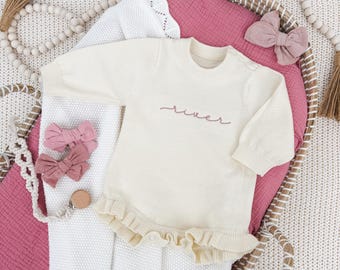Embroidered Baby Name Romper, Personalized Newborn Name Sweater Outfit, Embroidered Name Sweater for Baby, Hospital Outfit for Baby Girl