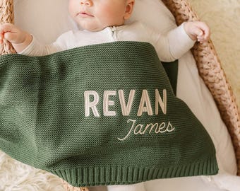 Embroidered Baby Blanket, Knitted Name Blanket, Newborn Cotton Blanket, Blanket with Name, Personalized Blanket, Baby Gift, Baby Boy Blanket