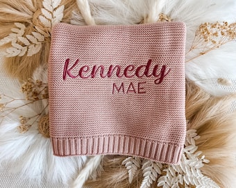 Baby Blanket, Embroidered Cotton Blanket, Knitted Name Blanket, Newborn Personalized Blanket, Baby Gift, Baby Boy Blanket, Baby Girl Blanket