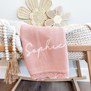 Embroidered Name Knit Blanket, Knitted Baby Name Blanket, Baby Name Blanket, Personalized Newborn Blanket, Pink Name Blanket for Girl