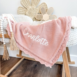 Baby Girl Blanket, Knit Newborn Blanket, Cottom Baby Blanket, Embroidered Newborn Blanket, Personalized Baby Girl, Blanket for Baby Girl