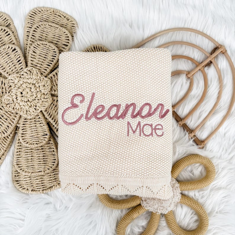 Embroidered Name Knit Blanket, Knitted Baby Name Blanket, Baby Name Blanket, Personalized Name, Name Blanket for Girl, Pink Girl Blanket image 10