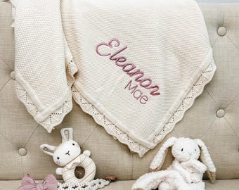 Embroidered Name Knit Blanket, Knitted Baby Name Blanket, Baby Name Blanket, Personalized Name, Name Blanket for Girl, Pink Girl Blanket