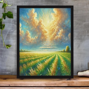 Stairway to Heaven Print | Christian Wall Art | Oil Painting Landscape | Inspirational Home Decor | Cloudy Sky Printable | Religious Gift