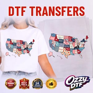 Christian USA Patchwork DTF Transfer, Bible Verse Map Ready to Press for Shirts Sweatshirts