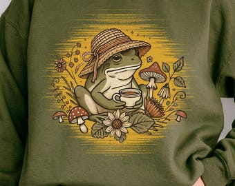 Cottagecore Frog Sweatshirt, Cozy Cottage Frog Shirt, Whimsical Frog Graphic Crewneck, Vintage Funny Frog Shirt, I Love Frogs Sweatshirt