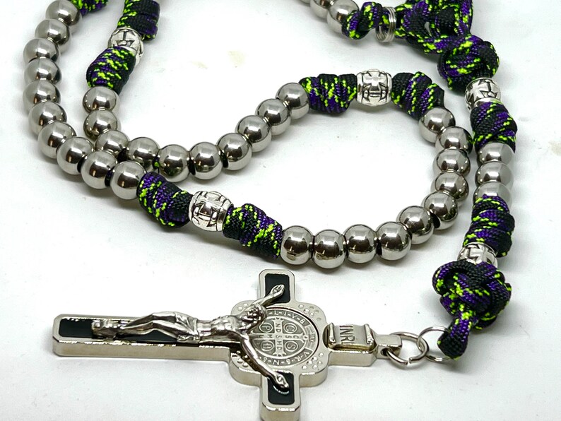 Black Variegated Paracord Rosary, Catholic Paracord Rosary, Black