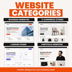 Bold website design service banner with orange and black typography promoting custom web design and professional website development.