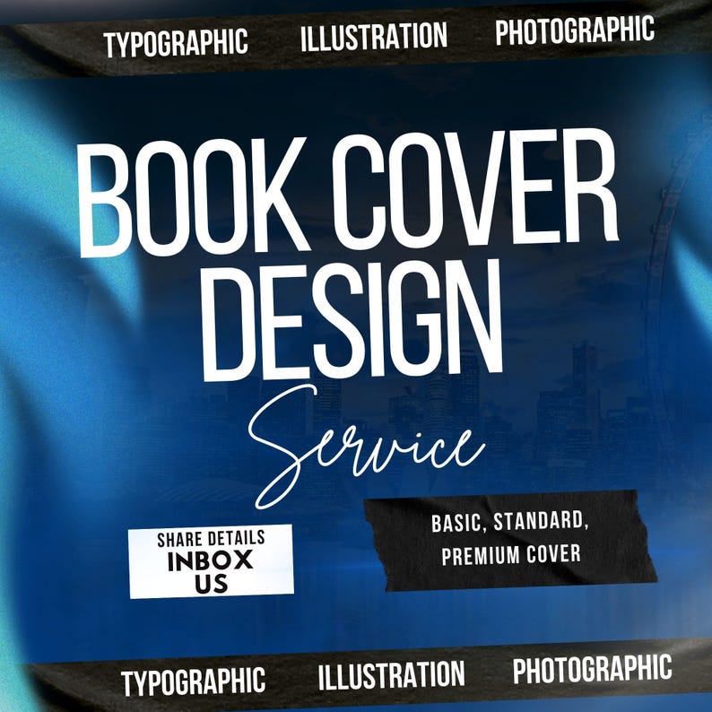Professional book cover design service banner promoting custom book and ebook cover designs for authors and self-publishers. Modern typographic, illustration, and photographic book cover styles suitable for Kindle, Amazon KDP, and paperback publishing with high-quality design and professional layout.