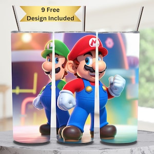 Super Ma-rio Bros-inspirierte Tumbler Wrap | 20 Unzen Sublimationsbecher PNG | Retro Gaming Charakter Design | Klassische Videospiel-Ästhetik