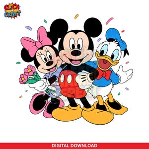 Trio di amici dei cartoni animati carini PNG / Clipart di cartoni animati retrò / Download digitale istantaneo per sublimazione / Topo e anatra dei cartoni animati PNG