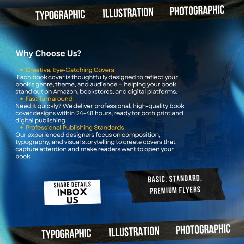 Professional book cover design service banner promoting custom book and ebook cover designs for authors and self-publishers. Modern typographic, illustration, and photographic book cover styles suitable for Kindle, Amazon KDP, and paperback publishing with high-quality design and professional layout.