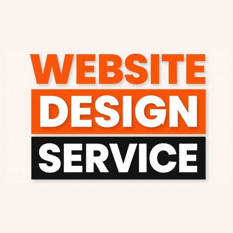 Bold website design service banner with orange and black typography promoting custom web design and professional website development.