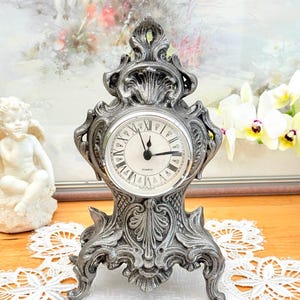 Vintage Table Clock Mantel Clock Pewter Case Hechingen W. Germany Quartz 21.5 cm