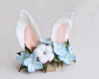 Diadema con orejas de conejo floral, diadema de Pascua de fieltro, sesión de fotos de Pascua