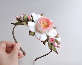 Peony felt flower crown, Peony flower  headband