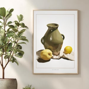 Zitronen & Oliven Glas Vintage Stillleben Gemälde Druck Digitaler Download Nature morte Poster Mediterran Dekor Antik Küche Kunst