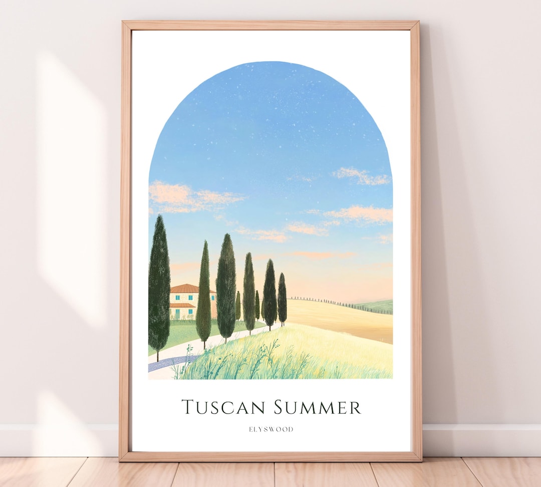 トスカーナの風景画：ヴィンテージイタリアアート、夏の田園風景（PDF